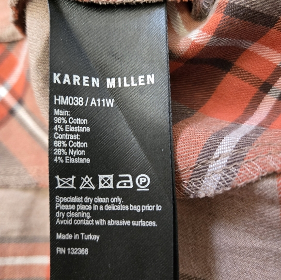 KAREN MILLEN Plaid Button-Up Women's Top in Orange and Black. Size 6 - Picture 11 of 14